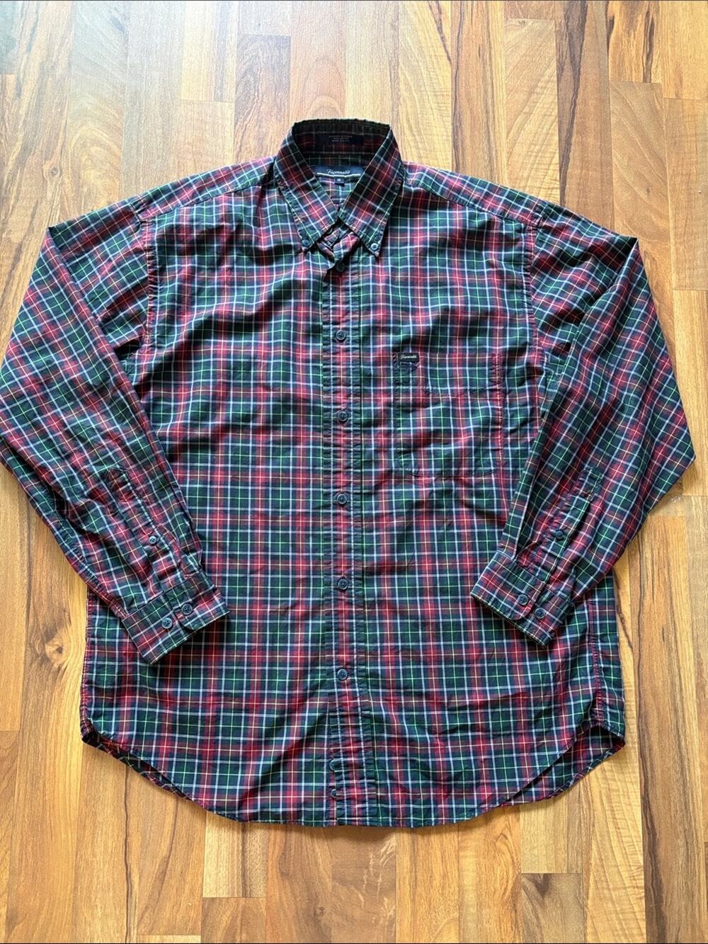 Faconnable Men's Plaid Button-Down Shirt — Red, Green & Blue Size M